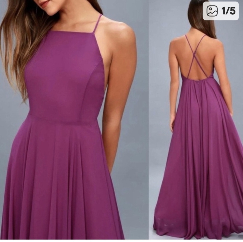 Lulu's Purple Backless Halter Chiffon Maxi Dress